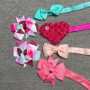 pink & teal headband & hair clip bundle